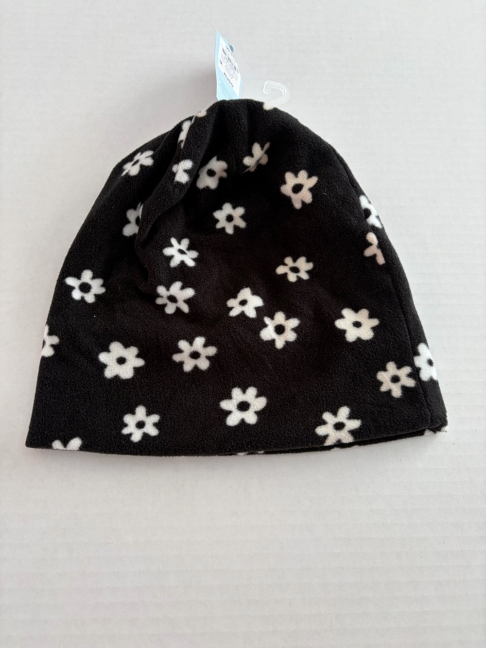 Cat & Jack Black White Daisy Fleece Beanie OSFM Kids NWT